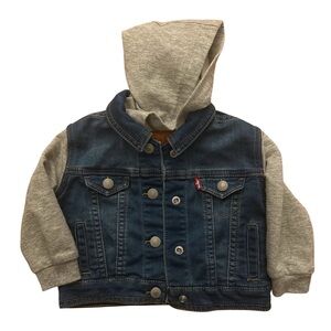 Levi's Infant Blue Denim Jacket size 9 Months with Gray Hood & Sleeves